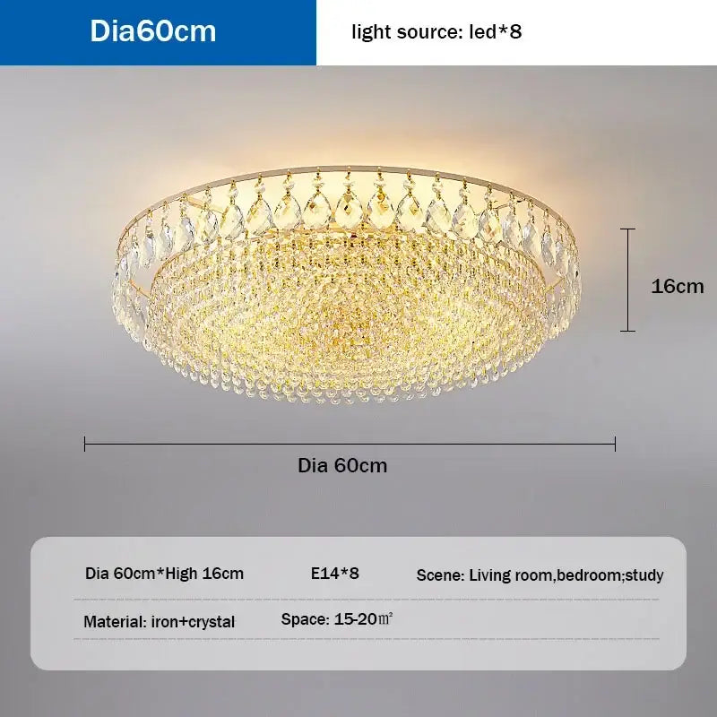 Luxury gold round crystal ceiling lights for bedroom