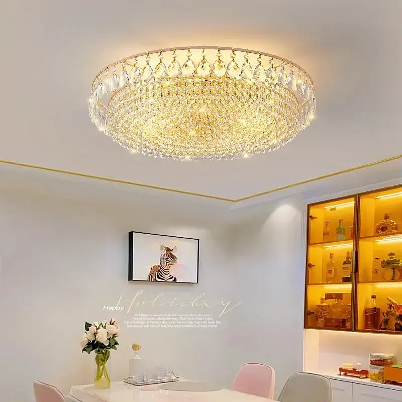 Luxury gold round crystal ceiling lights for bedroom
