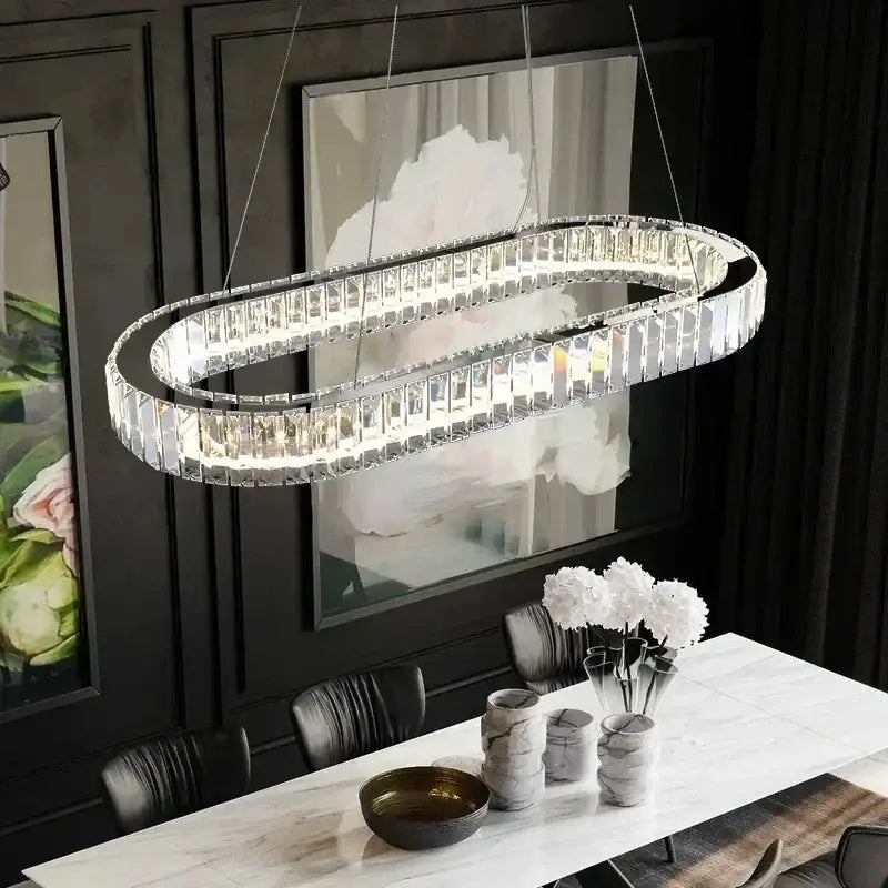Luxury gold double ring crystal ceiling pendant chandelier dining room