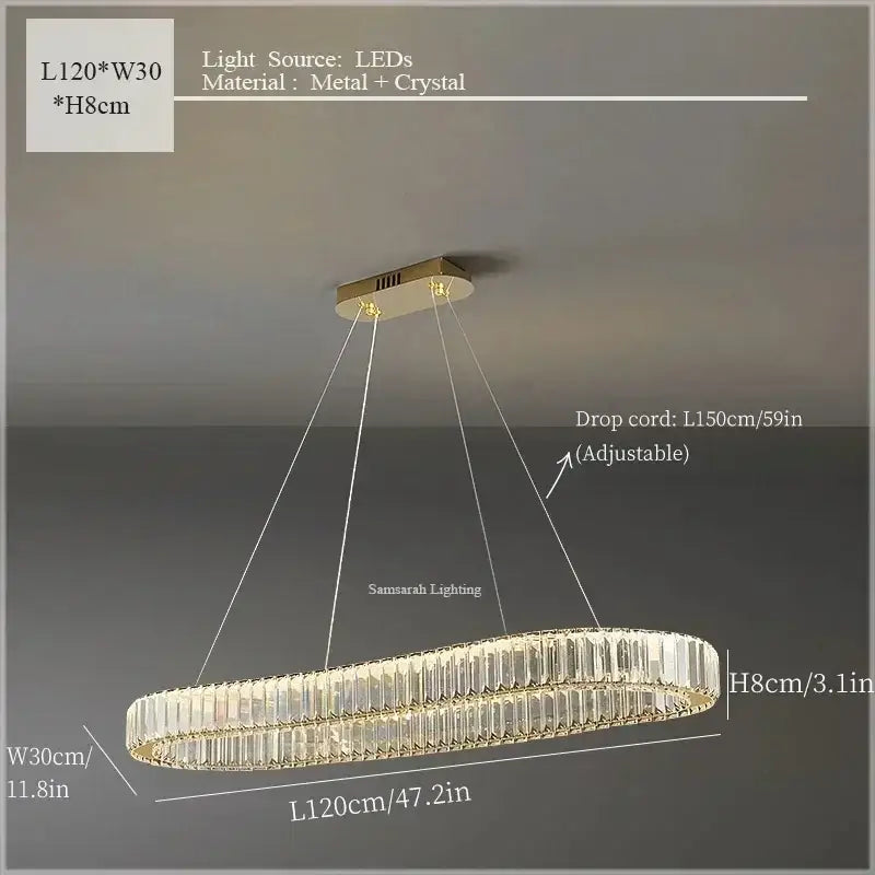 Luxury gold double ring crystal ceiling pendant chandelier dining room