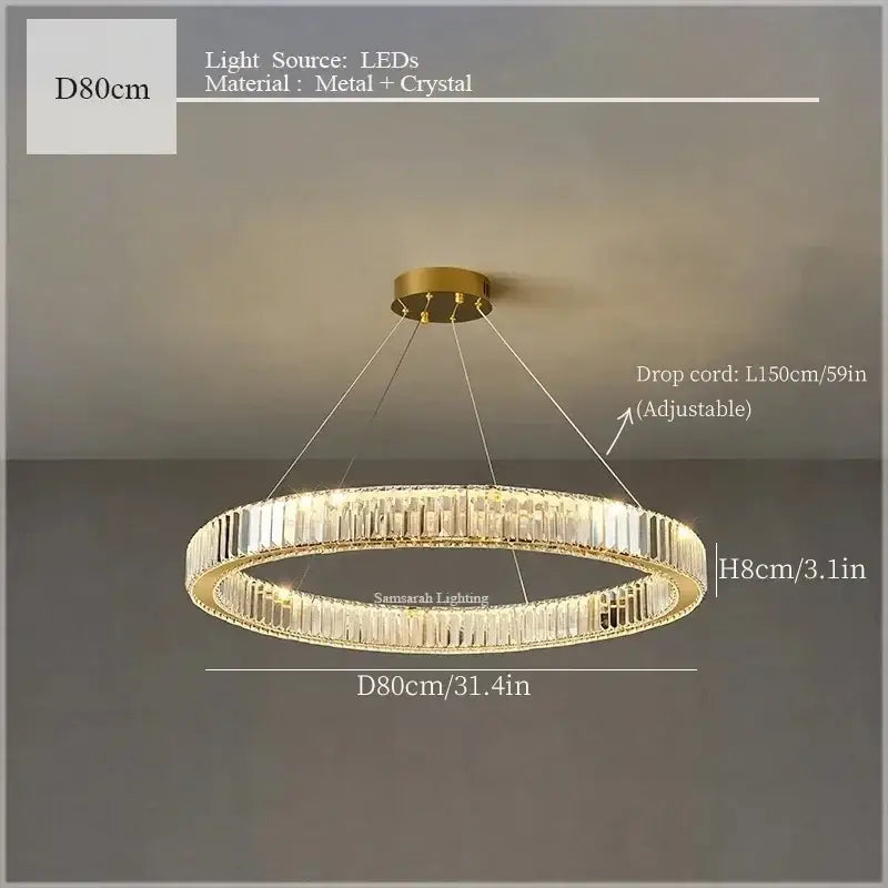 Luxury gold double ring crystal ceiling pendant chandelier dining room