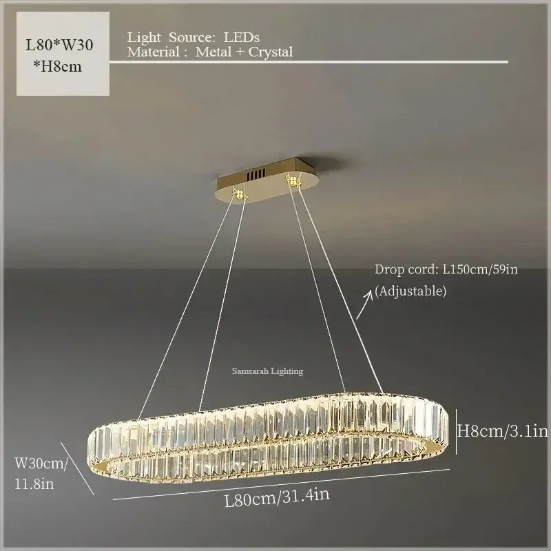 Luxury gold double ring crystal ceiling pendant chandelier dining room