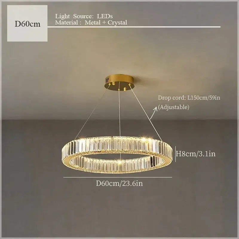 Luxury gold double ring crystal ceiling pendant chandelier dining room