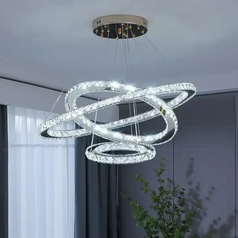 Modern gold multi ring crystal ceiling pendant light living room