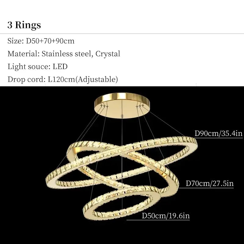 Modern gold multi ring crystal ceiling pendant light living room