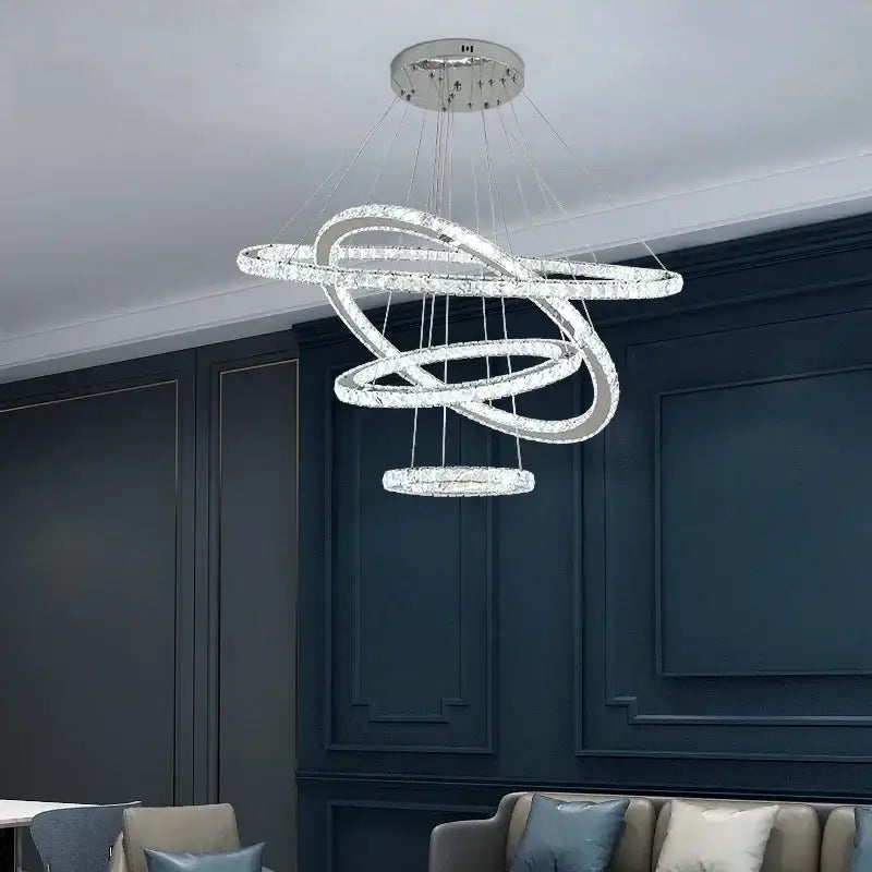 Modern gold multi ring crystal ceiling pendant light living room