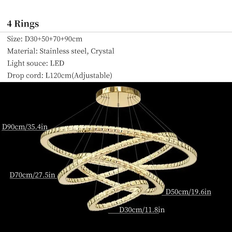 Modern gold multi ring crystal ceiling pendant light living room