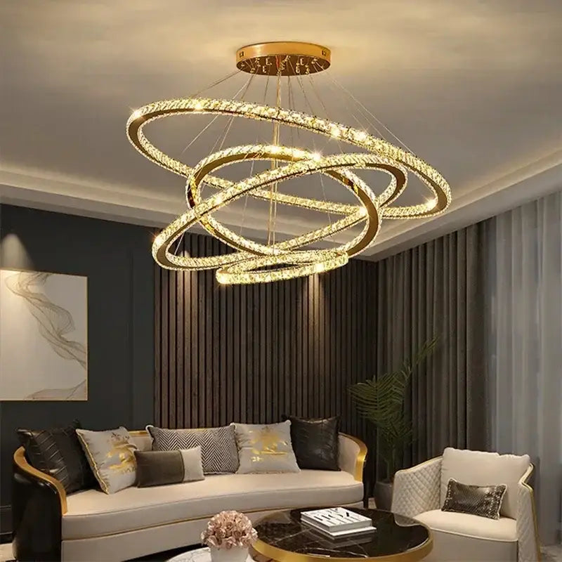 Modern gold multi ring crystal ceiling pendant light living room