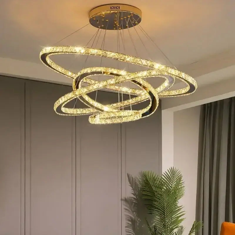 Modern gold multi ring crystal ceiling pendant light living room