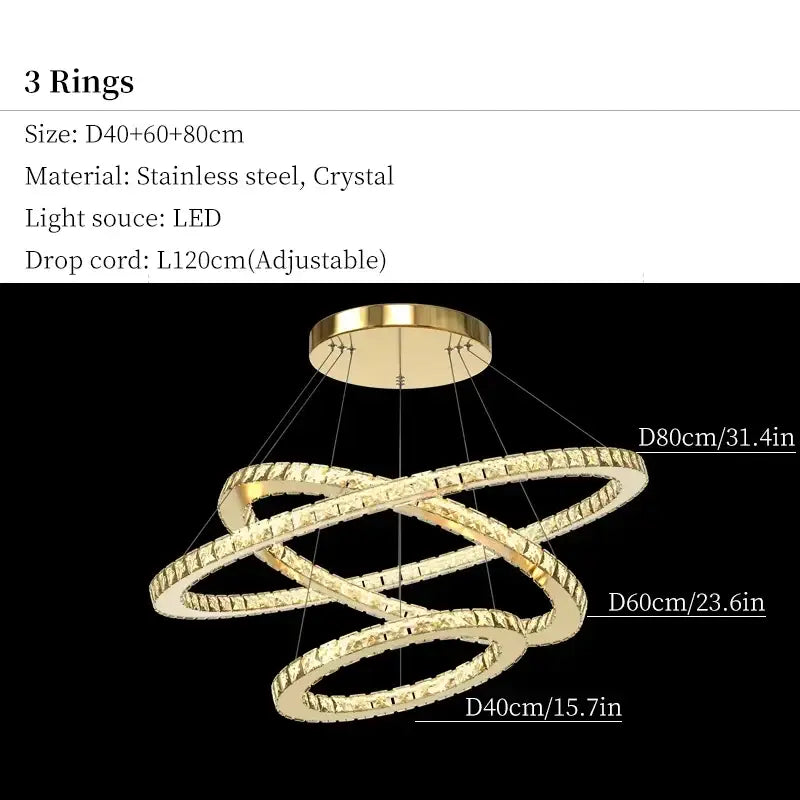 Modern gold multi ring crystal ceiling pendant light living room