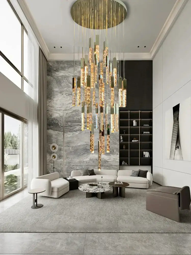 Modern copper crystal ceiling pendant light – dining room geometric glass