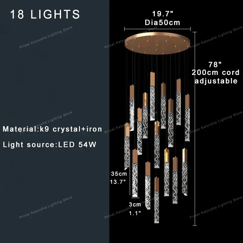Modern copper crystal ceiling pendant light – dining room geometric glass