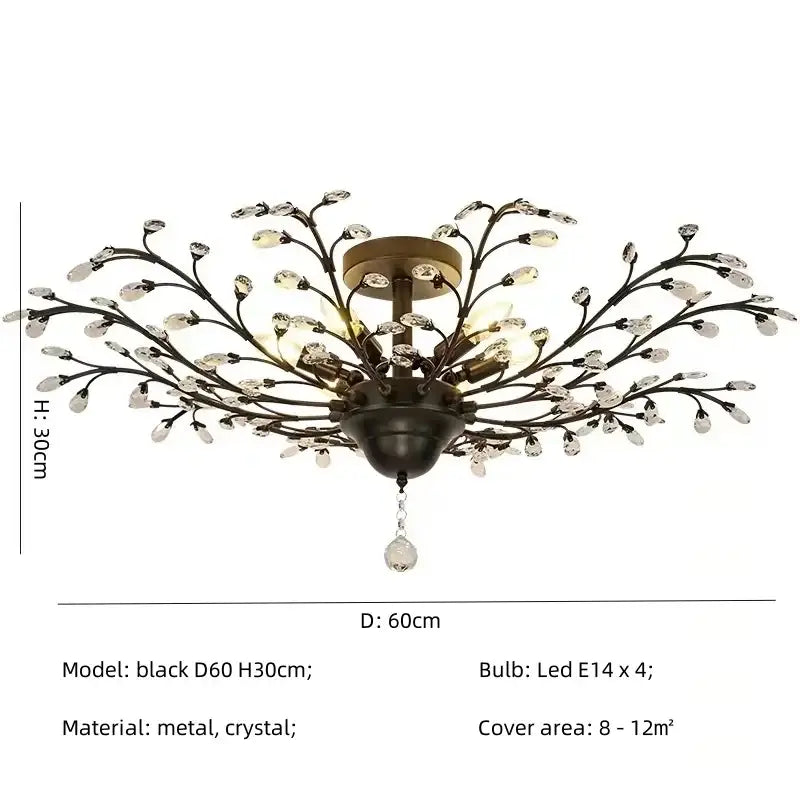 Rustic black crystal chain pendant chandelier for dining room