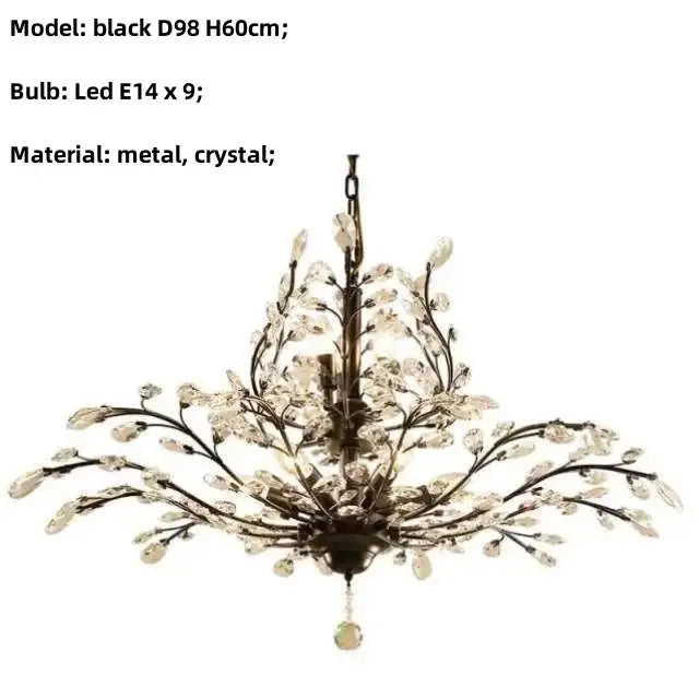Rustic black crystal chain pendant chandelier for dining room