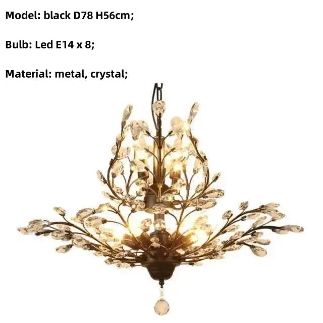 Rustic black crystal chain pendant chandelier for dining room