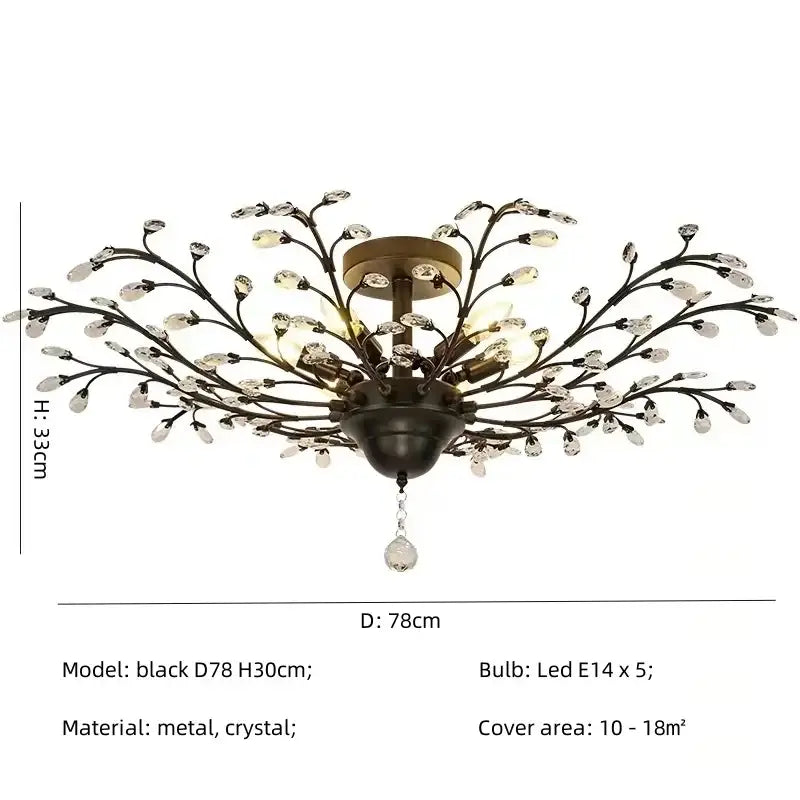 Rustic black crystal chain pendant chandelier for dining room