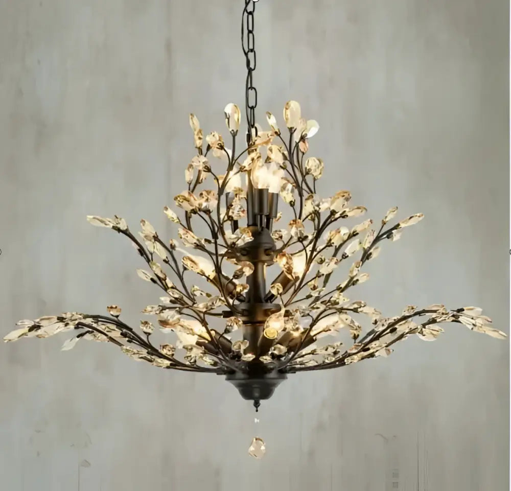 Rustic black crystal chain pendant chandelier for dining room