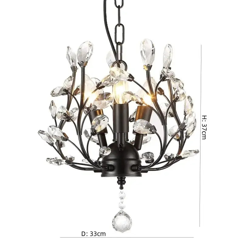 Rustic black crystal chain pendant chandelier for dining room