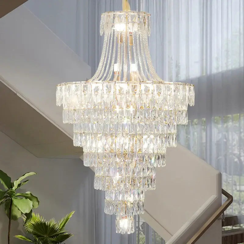 Elegant chrome multi tier crystal chandelier living room art