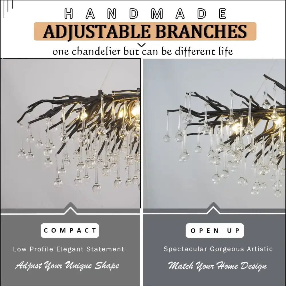 DecorBites™ Crystal Chandelier: Black/Gold/Chrome Ceiling Lamp for Living Room & Dining Table