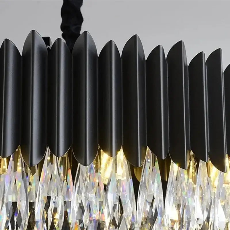 DecorBites™ Crystal Chandelier: Black Gold Round LED Pendant Light for Living Room or Bedroom