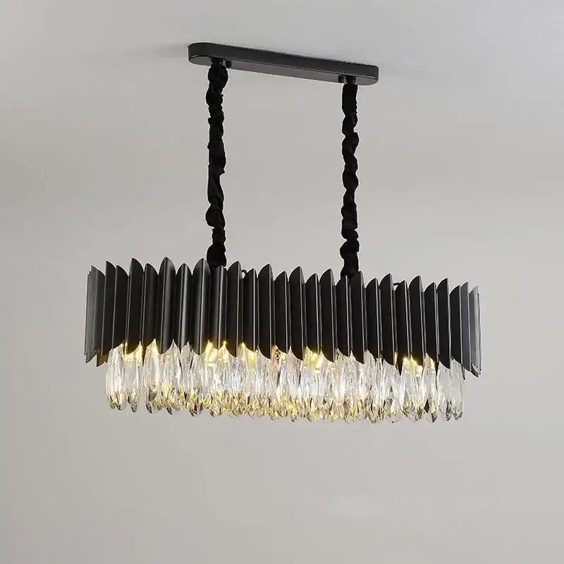 DecorBites™ Crystal Chandelier: Black Gold Round LED Pendant Light for Living Room or Bedroom