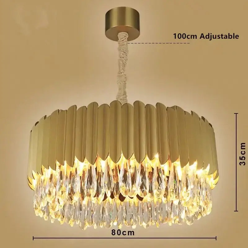 DecorBites™ Crystal Chandelier: Black Gold Round LED Pendant Light for Living Room or Bedroom