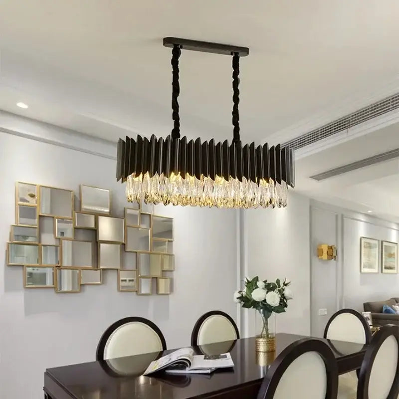 DecorBites™ Crystal Chandelier: Black Gold Round LED Pendant Light for Living Room or Bedroom
