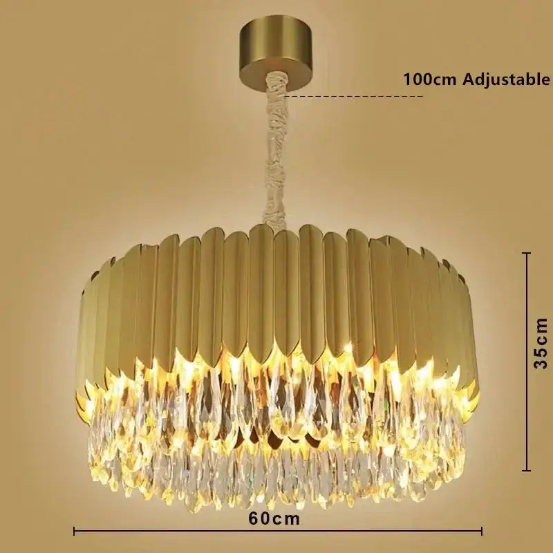 DecorBites™ Crystal Chandelier: Black Gold Round LED Pendant Light for Living Room or Bedroom