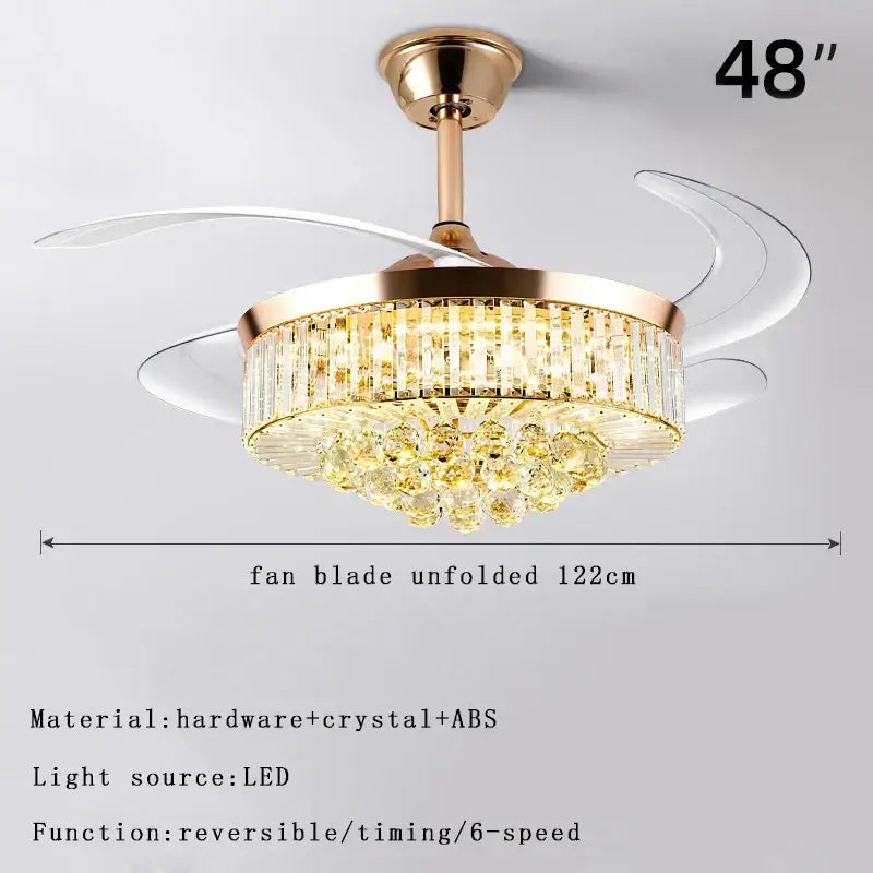 Brass crystal chandelier ceiling fan bedroom dimmable led lighting