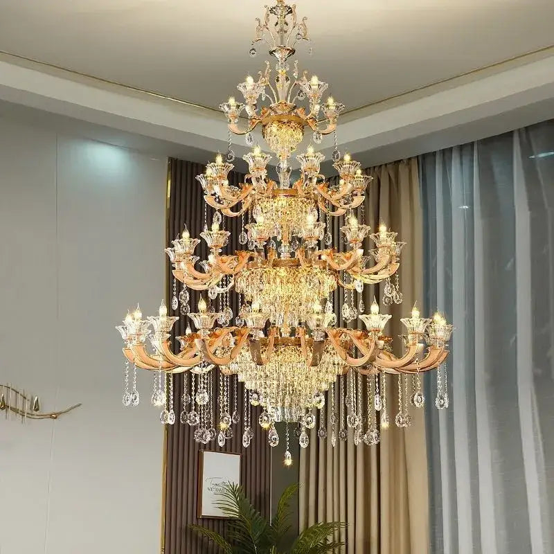 Ornate gold crystal chandelier ceiling light for living room