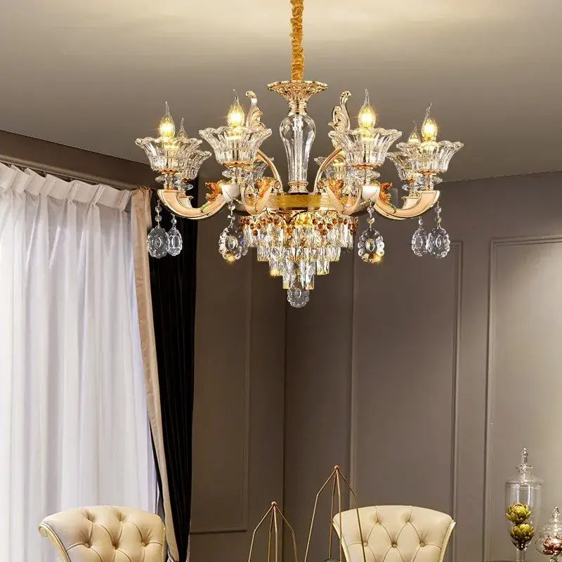 Ornate gold crystal chandelier ceiling light for living room