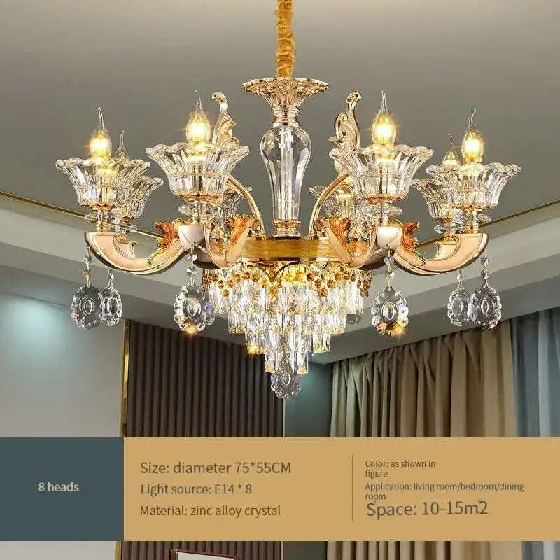 Ornate gold crystal chandelier ceiling light for living room