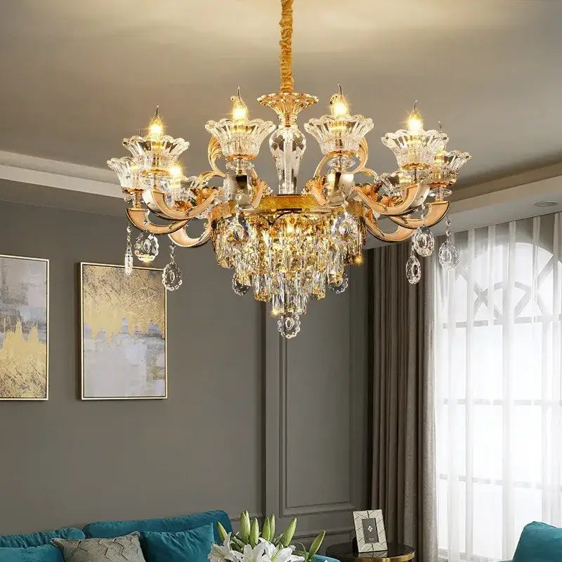 Ornate gold crystal chandelier ceiling light for living room