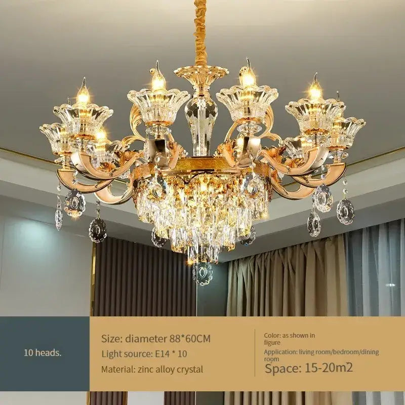 Ornate gold crystal chandelier ceiling light for living room