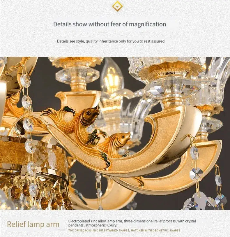 Ornate gold crystal chandelier ceiling light for living room
