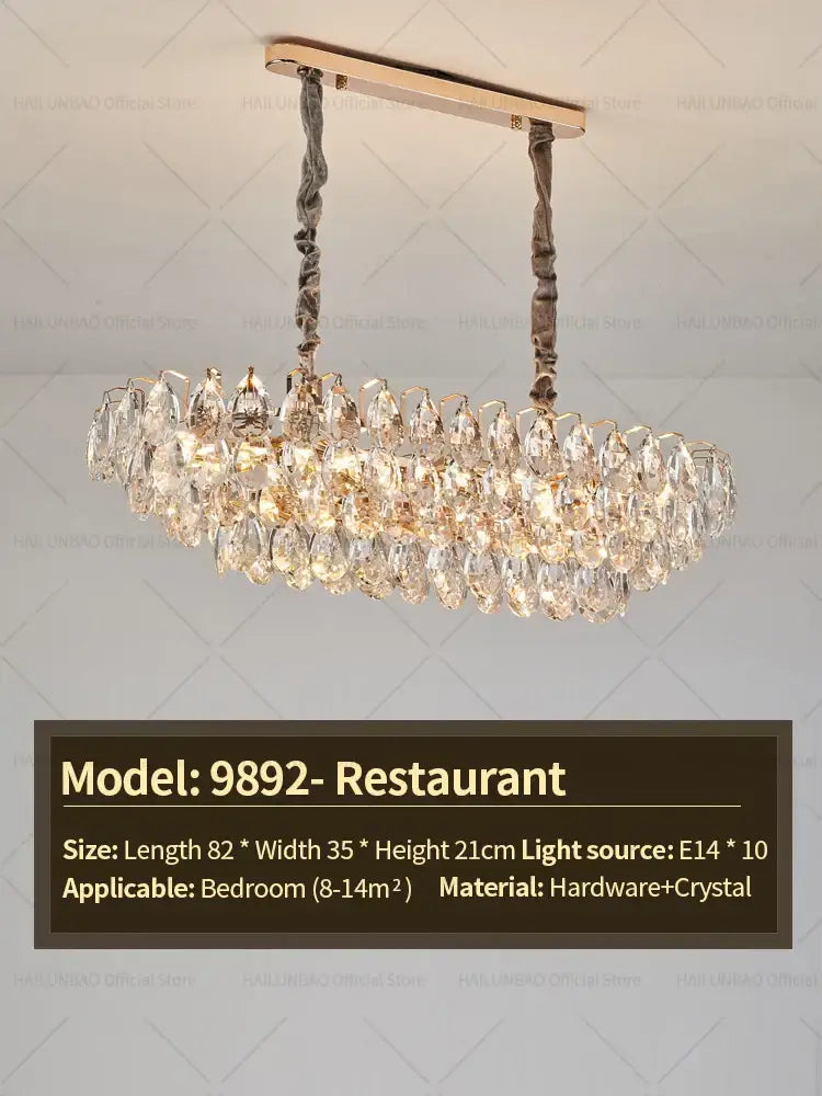 Gold teardrop crystal chandelier ceiling light for dining room