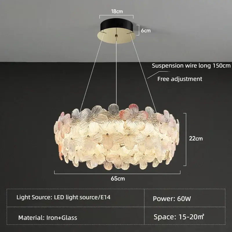 Pink & white petal crystal chandelier ceiling light for living room