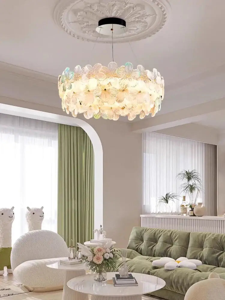 Pink & white petal crystal chandelier ceiling light for living room