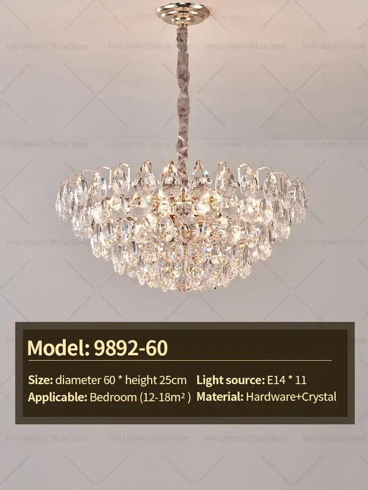 Gold teardrop crystal chandelier ceiling light for dining room