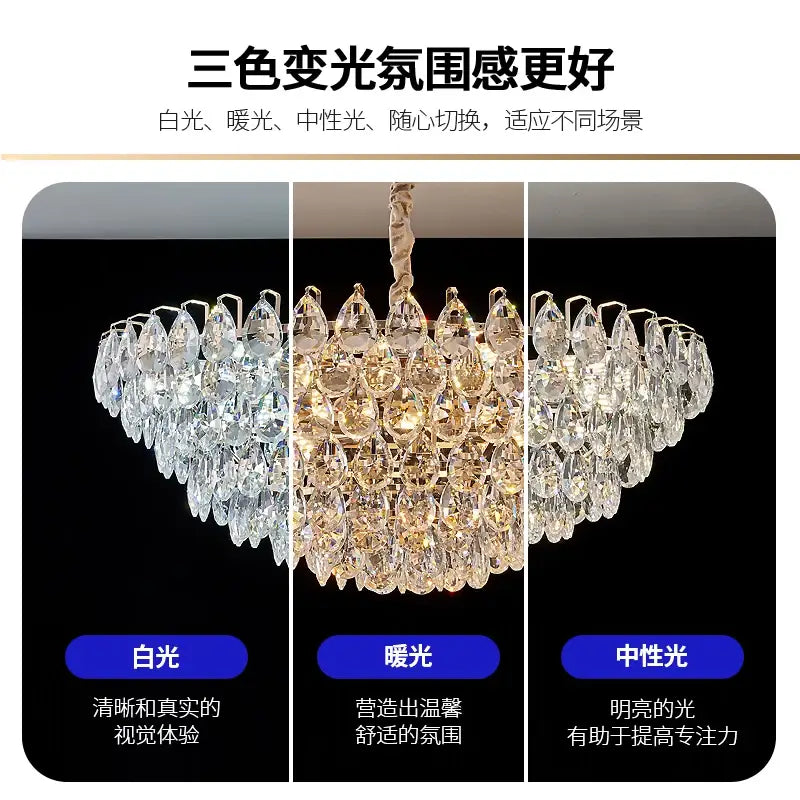 Gold teardrop crystal chandelier ceiling light for dining room
