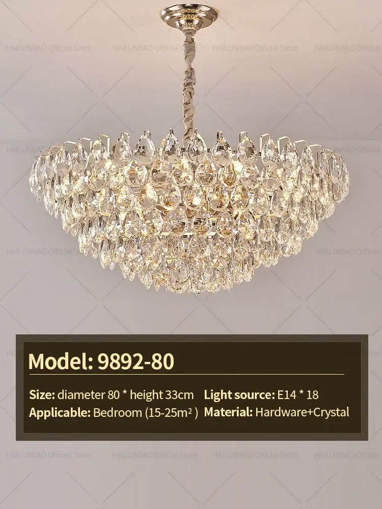 Gold teardrop crystal chandelier ceiling light for dining room