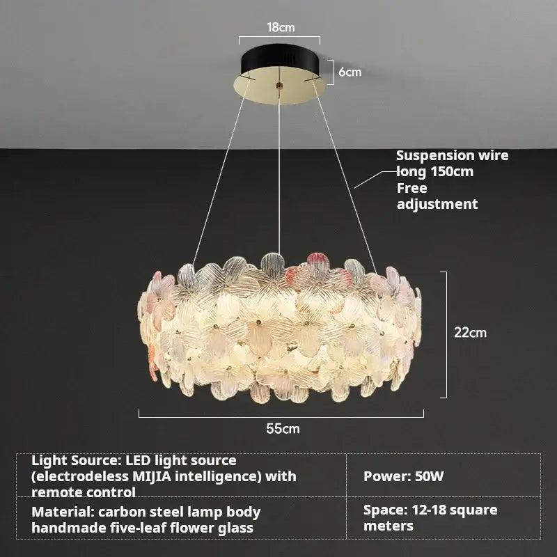Pink & white petal crystal chandelier ceiling light for living room