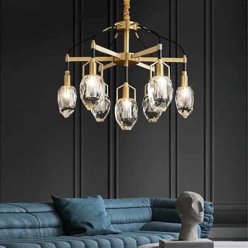 Modern gold geometric crystal chandelier ceiling light dining room