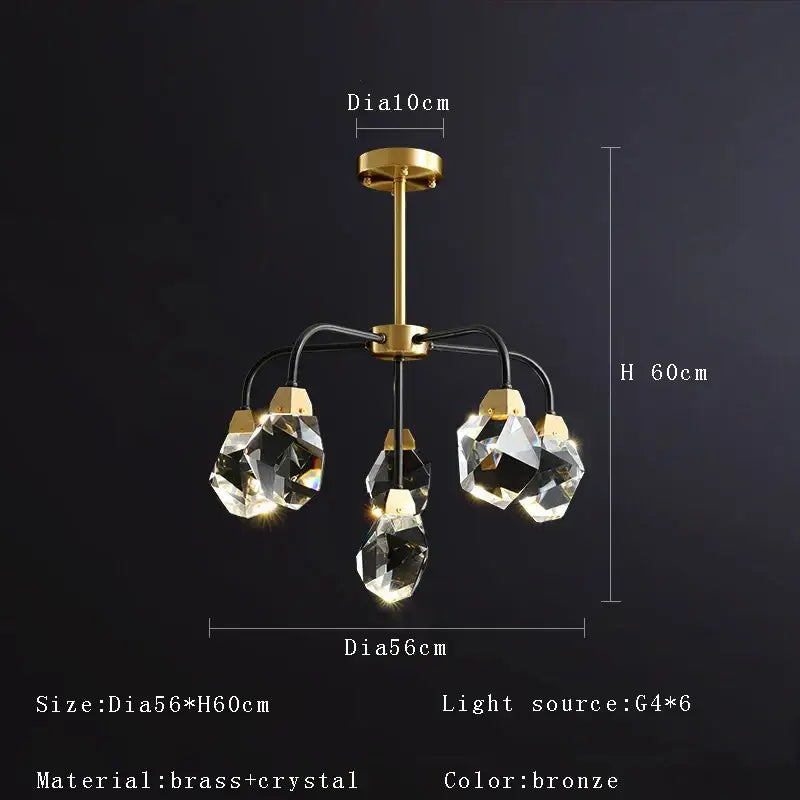 Modern gold geometric crystal chandelier ceiling light dining room