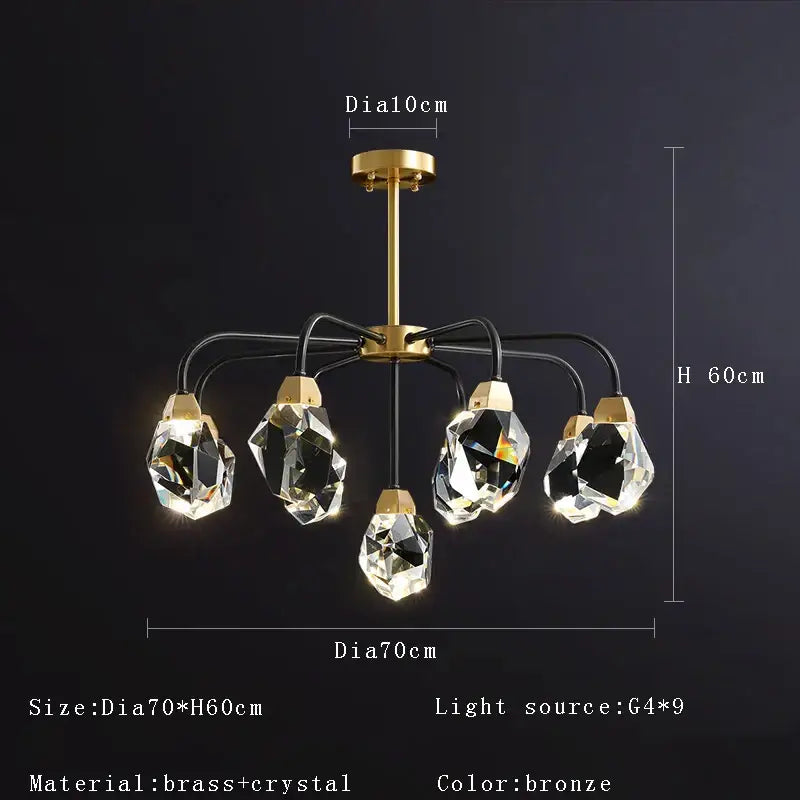 Modern gold geometric crystal chandelier ceiling light dining room