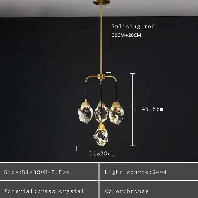 Modern gold geometric crystal chandelier ceiling light dining room