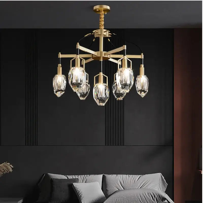 Modern gold geometric crystal chandelier ceiling light dining room