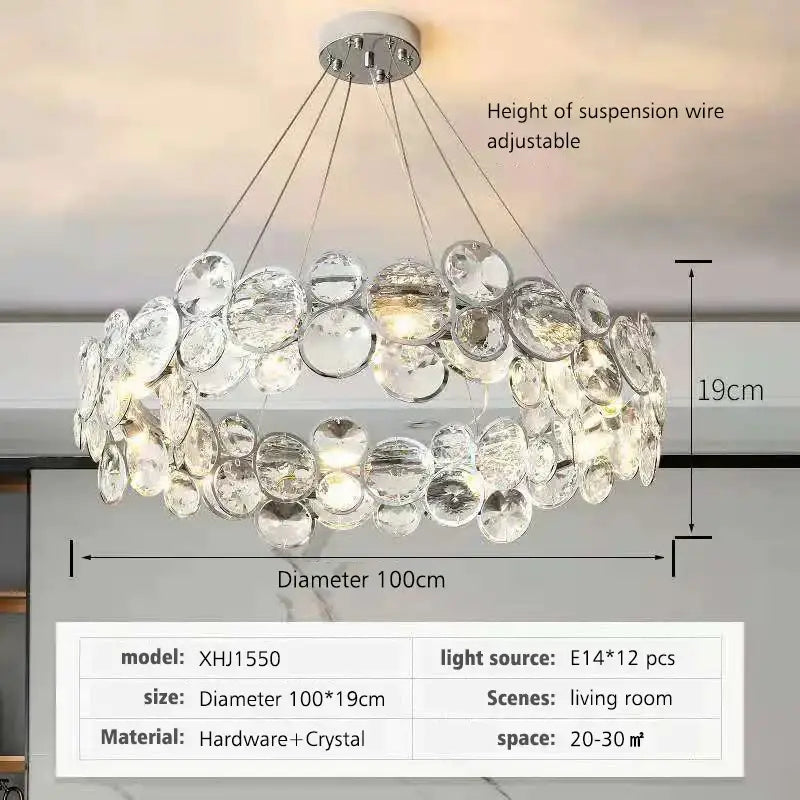 Modern chrome crystal pendant light fixture living room double ring