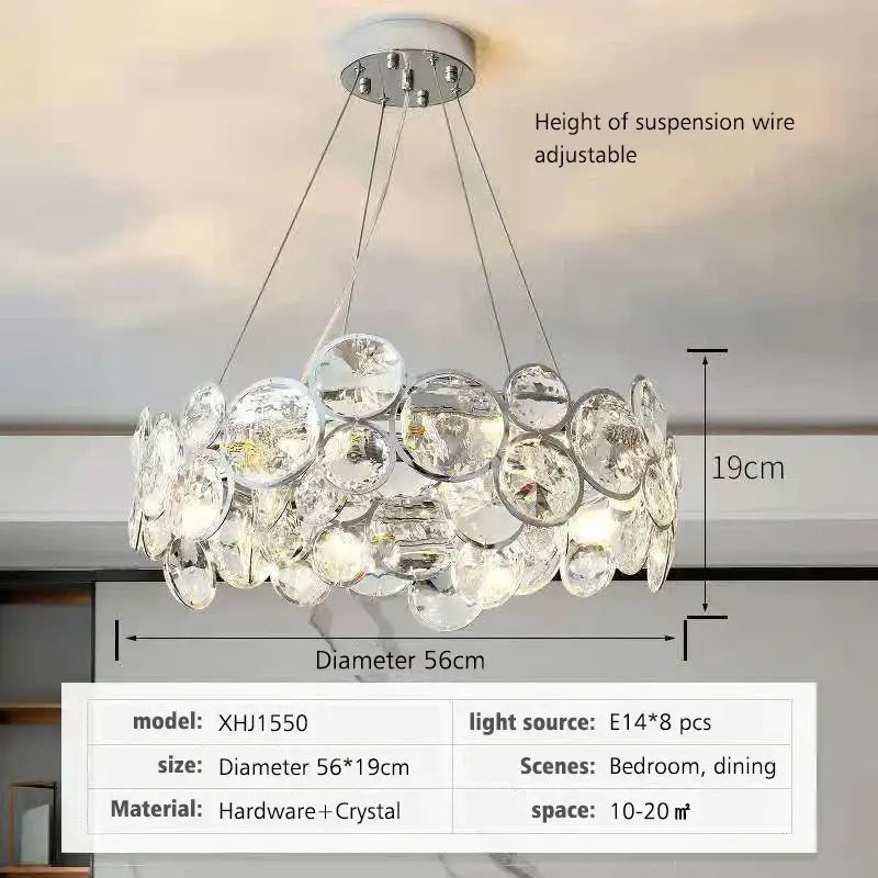 Modern chrome crystal pendant light fixture living room double ring